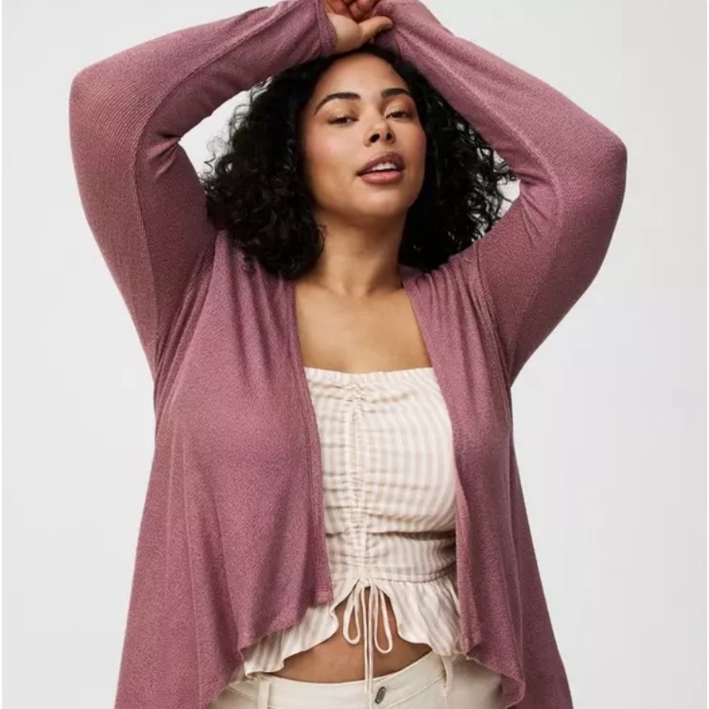 Torrid Open-Front Lightweight Drape Cardigan - Dusty Rose - Size 6X - NWOT! - Picture 6 of 11